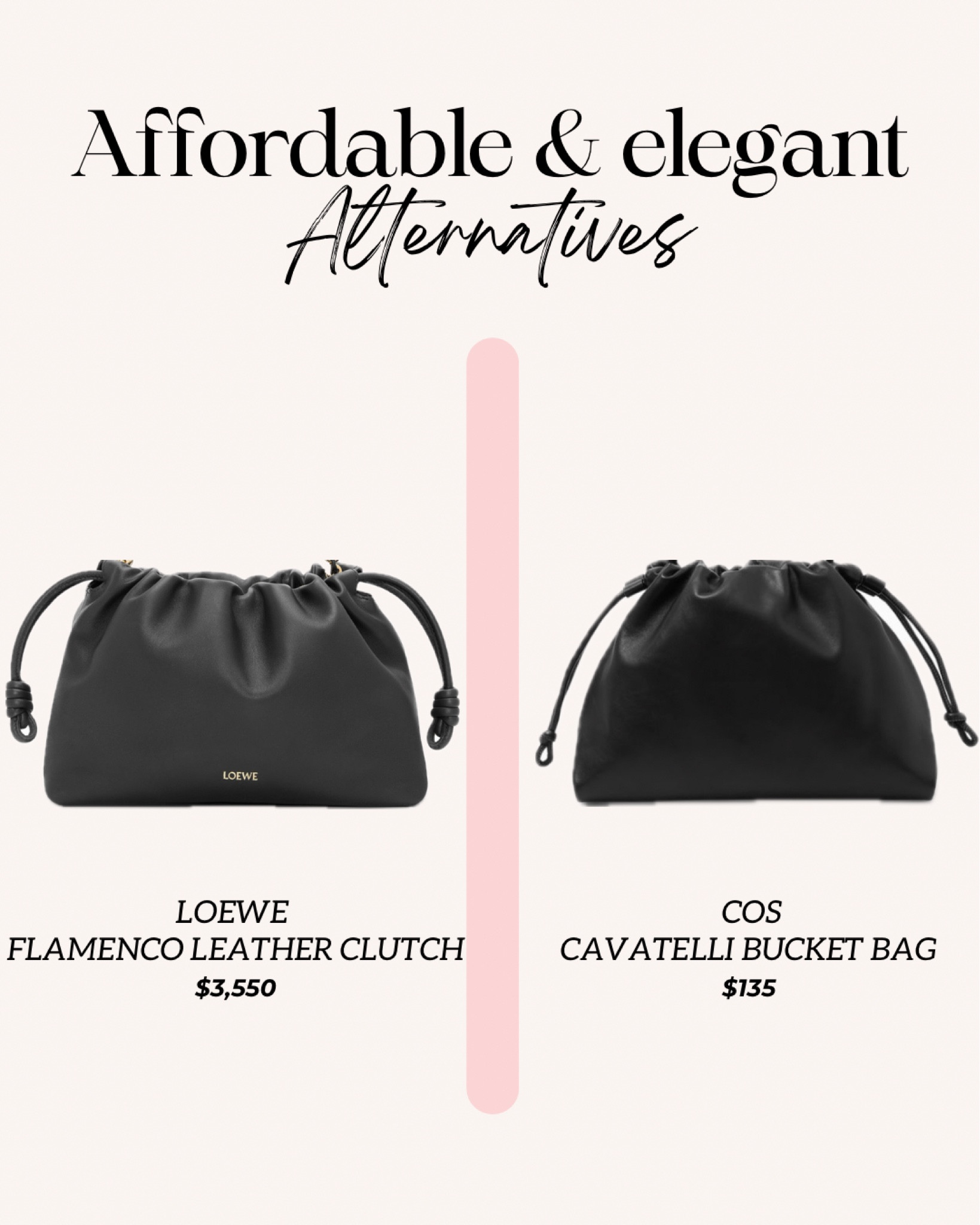 Wanna look chic but without breaking the bank? We got you covered 🫶🏼🤝🏼 Here are some elegant alternatives for some of the most wanted luxury items ✨ 
Loewe clutch vs Cos clutch

#LTKstyletip #LTKitbag