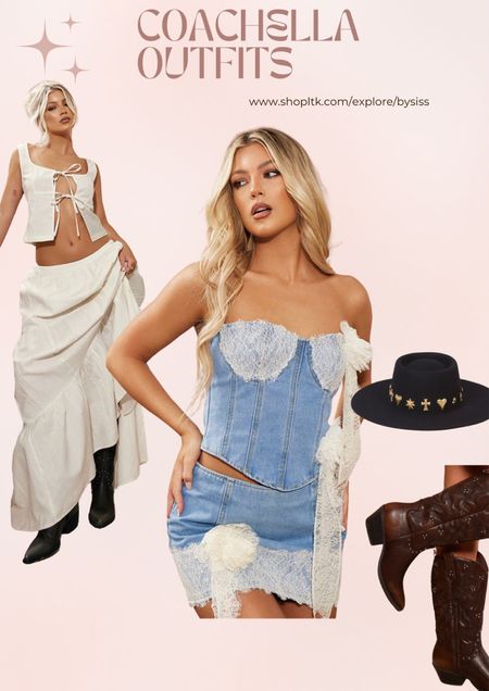 Coachella outfits. Cowboy hat, western boots, maxi skirt, denim style, PrettyLittleThing 

#LTKSeasonal #LTKparties #LTKFestival