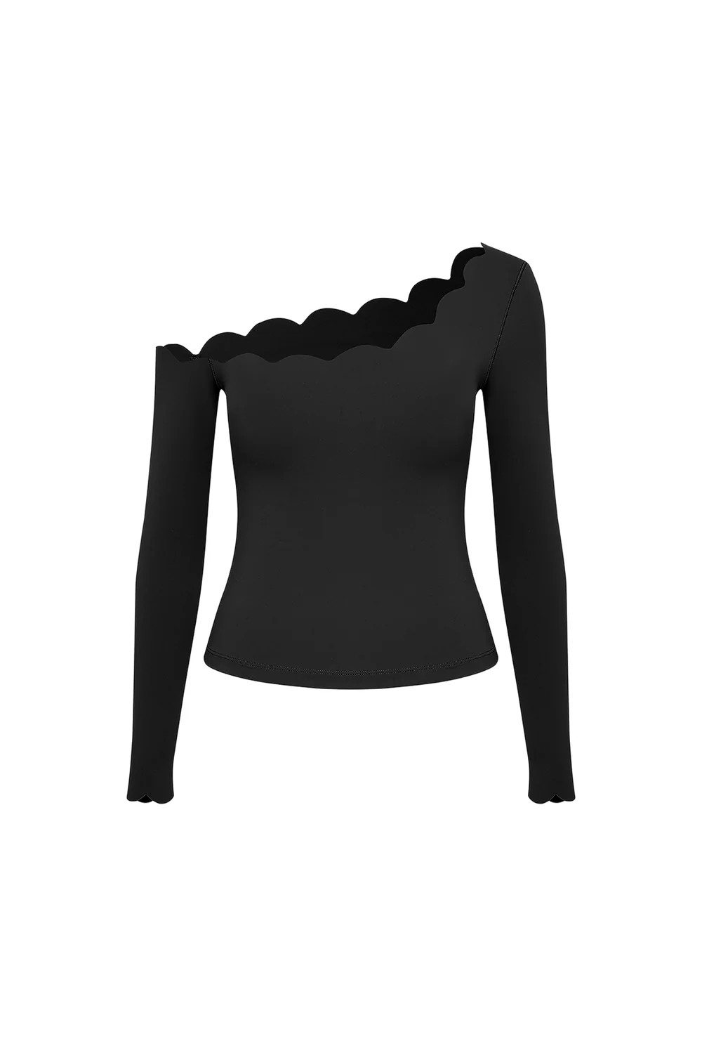 One-shoulder Scallop Long Sleeve Top | WISKIIACTIVE