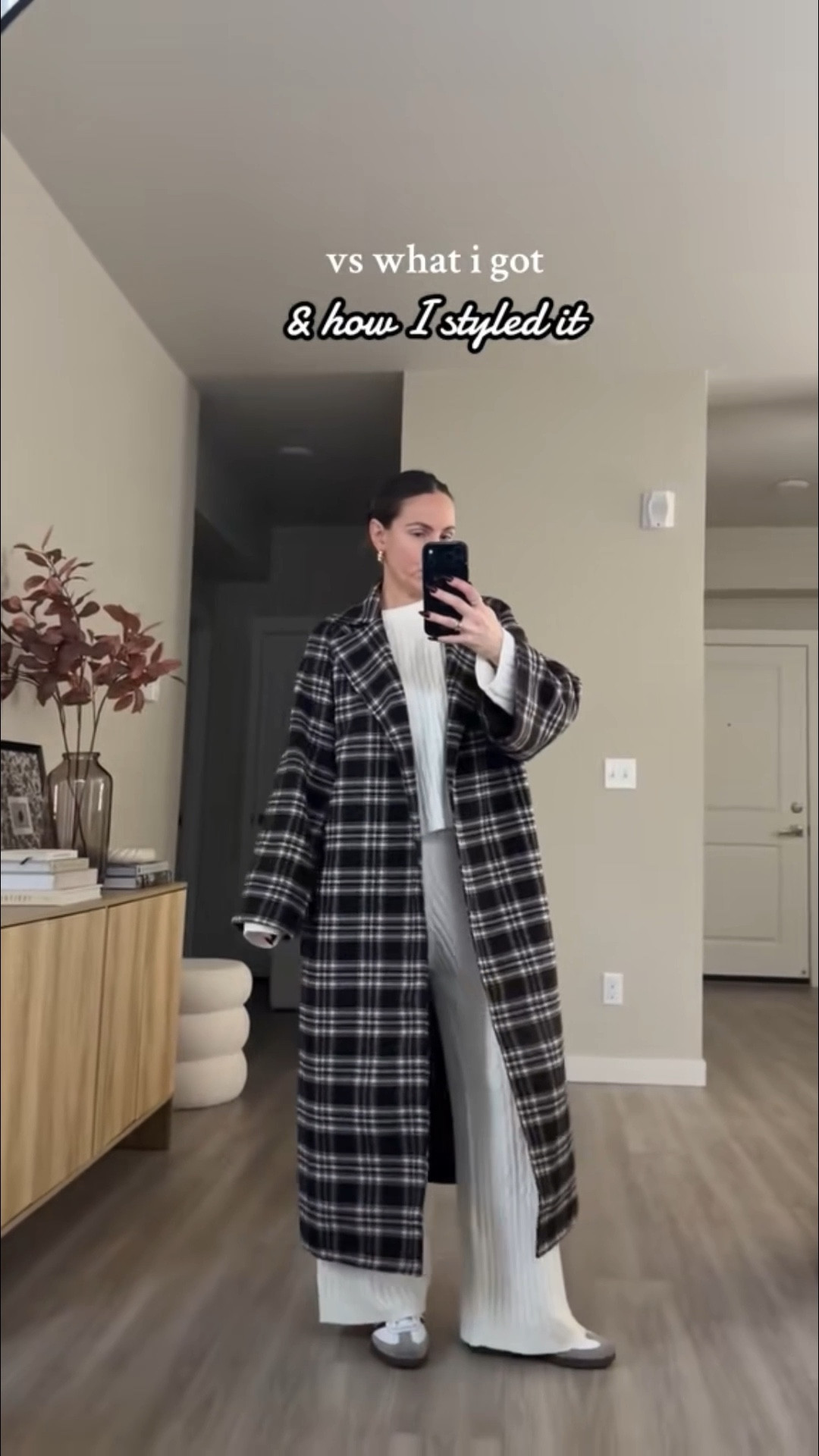 the viral amazon cable knit loungewear set and oversized plaid coat.  i'm 5'7 wearing Small  suede tote bag in coffee color 