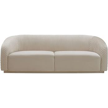 TOV Furniture Yara 31.3" H Transitional Velvet Upholstered Sofa in Pleated Beige | Amazon (US)