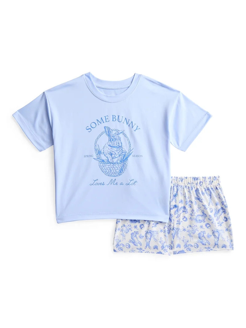 Wonder Nation Girls Short Sleeve Tee and Shorts Pajama Set, 2-Piece, Sizes 4-18 | Walmart (US)