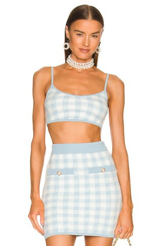 ASSIGNMENT Sadie Knit Plaid Cropped Tank in Baby Blue & White from Revolve.com | Revolve Clothing (Global)