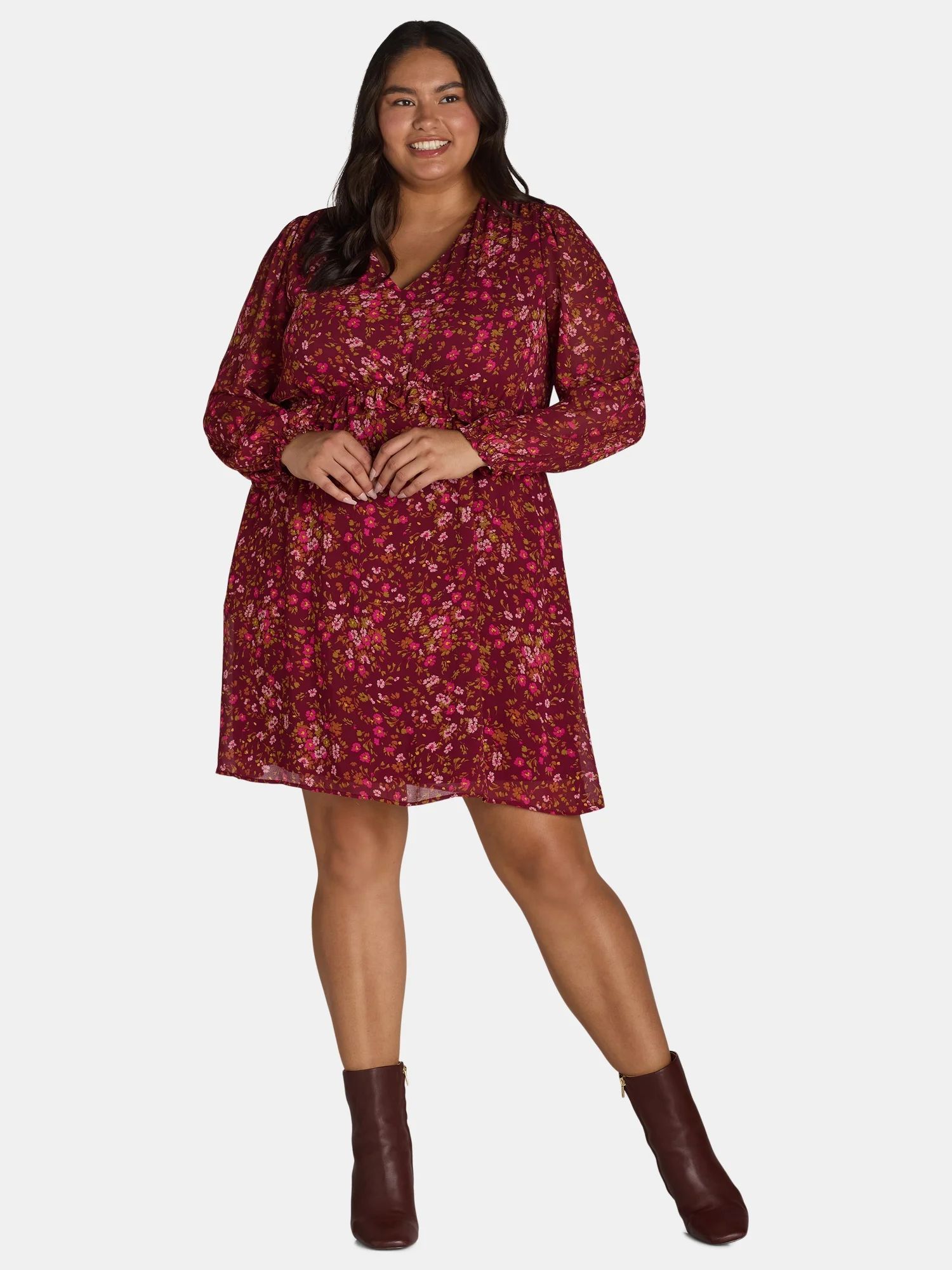 Time and Tru Women’s and Women’s Plus Chiffon Mini Dress, Sizes XS-4X | Walmart (US)