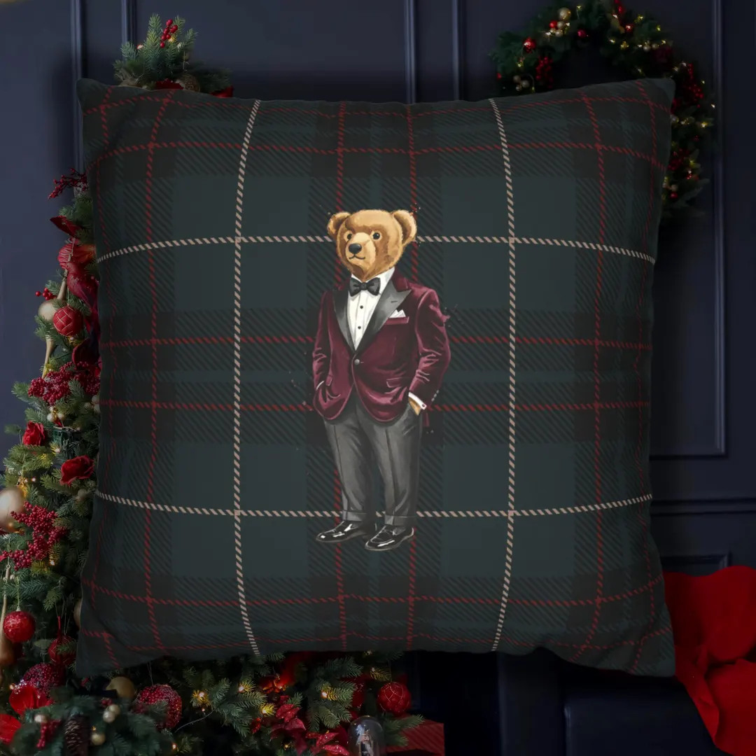 Tartan Polo Bear Christmas Pillow Cover: Navy Plaid, Ralph Lauren Christmas Inspired - Etsy | Etsy (US)
