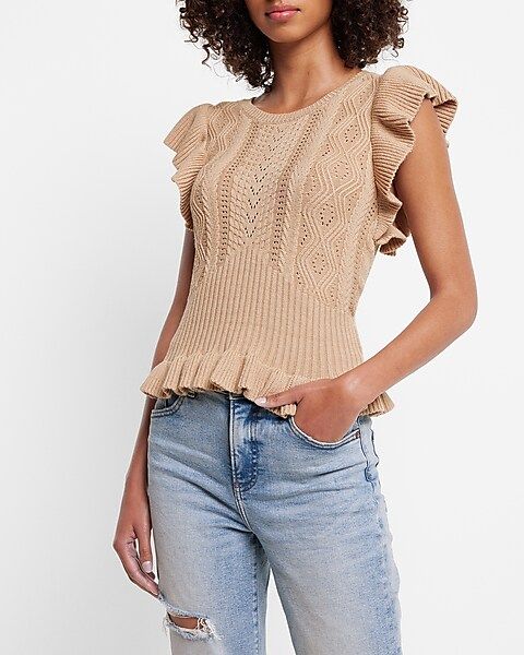 Ruffle Mixed Knit Peplum Sweater | Express