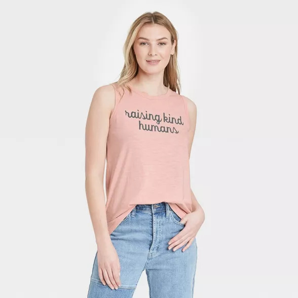 Women's Mother's Day Raising Kind Humans Graphic Tank Top - Rose | Target