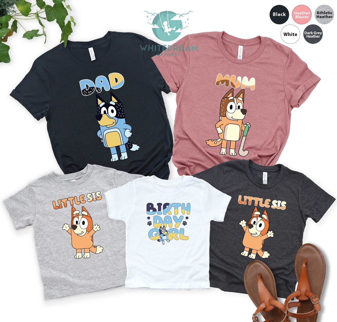 Personalized Bluey Family Shirt, Bluey Birthday Girl Party, Custom Family Shirt, Bandit Chili Bin... | Etsy (US)