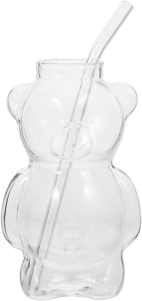 Bear Cocktail Glass,Cocktail Wine Cup with Straw Creative Bear Shape Glass Water Bottle Shaped Dr... | Amazon (US)