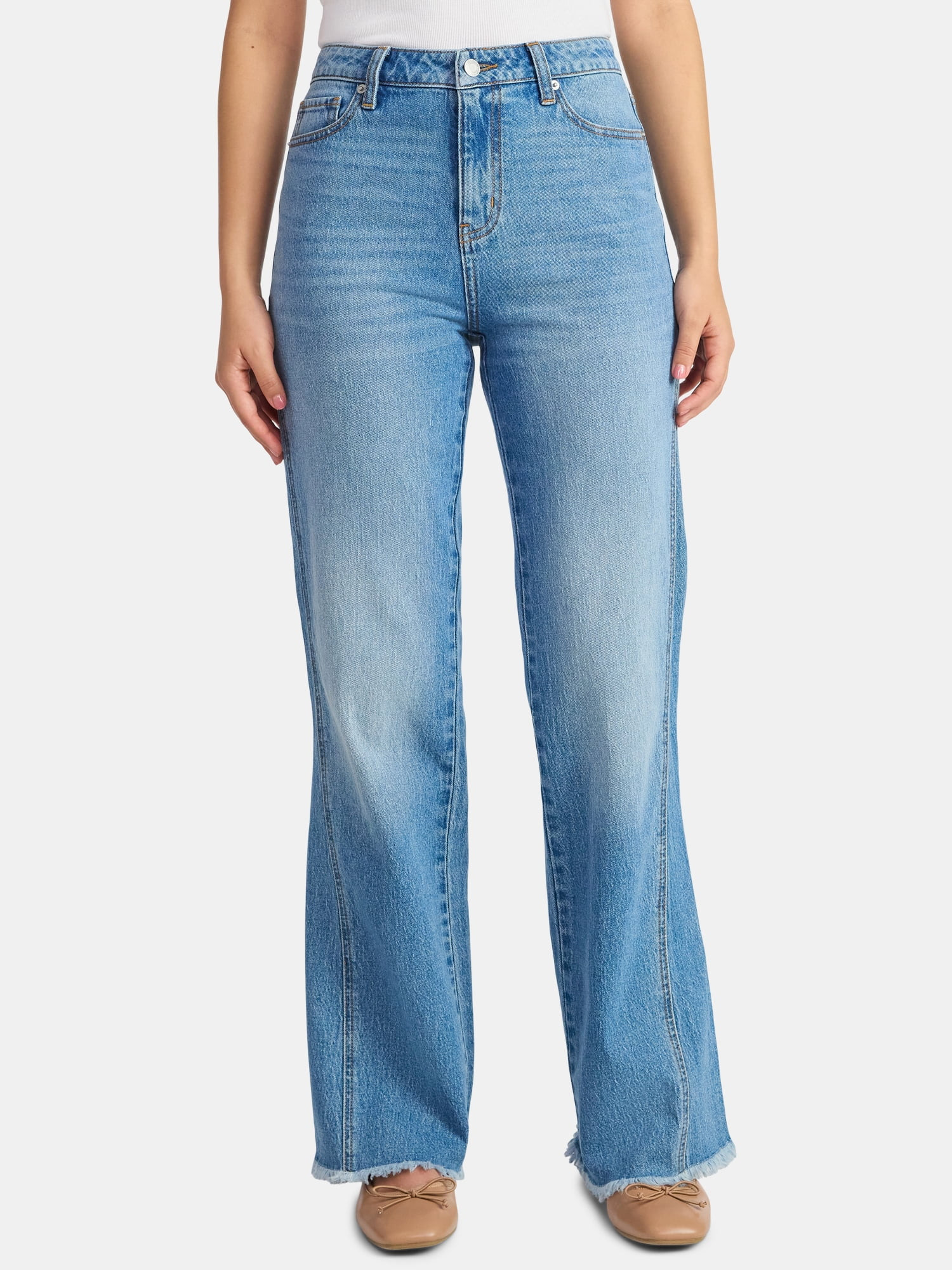 Time and Tru Women's High Rise Flare Jeans With Side Seam Details, 32" Inseam, Sizes 0-20 | Walmart (US)