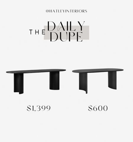 today’s daily dupe! 

crate & barrel panos black acacia wood dining table tube, designer dupe, look for less, black oval dining table, dining room table, home decor 

#LTKhome #LTKsalealert
