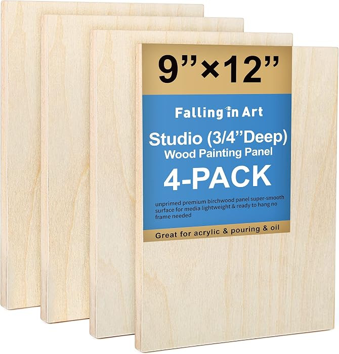 4 Pack 9x12\u2019\u2019 Unfinished Birch Wood Panels Kit for Painting | Amazon (US)