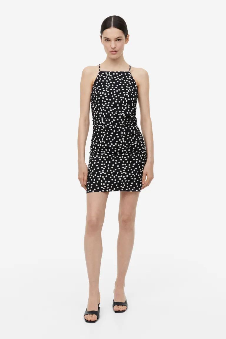 Draped Dress - Black/dotted - Ladies | H&M US | H&M (US + CA)