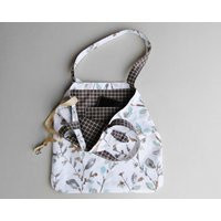 Knotted Handle Canvas Tote - Aqua & Taupe Leaves | Etsy (US)