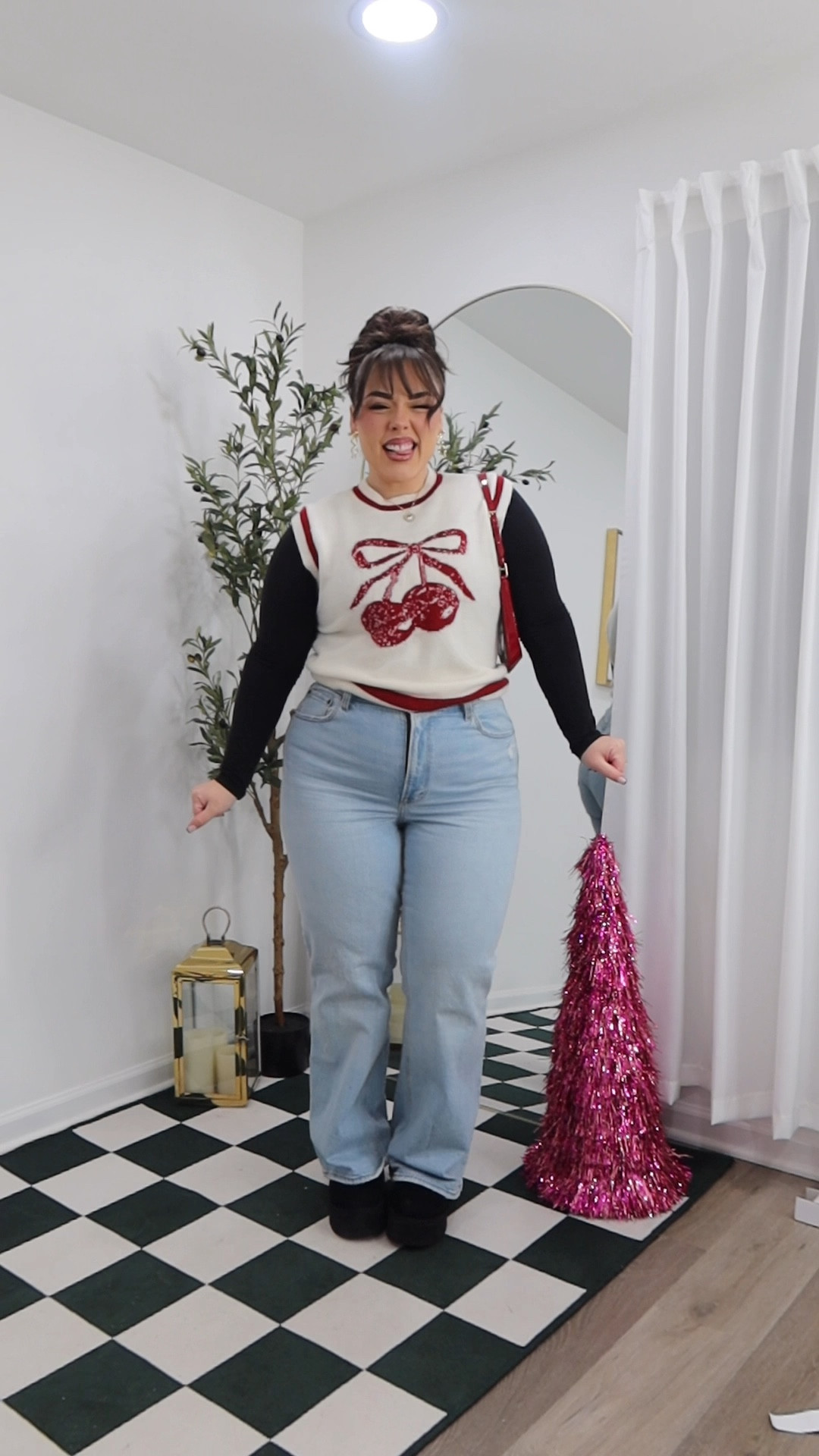  Casual Christmas holiday outfit idea on a midsize curvy body. Wearing size Large top & sweat, size 32 short jeans. Bust: 37” Waist: 31” Hips: 45” Height: 5’2”

#LTKHoliday #LTKStyleTip #LTKMidsize