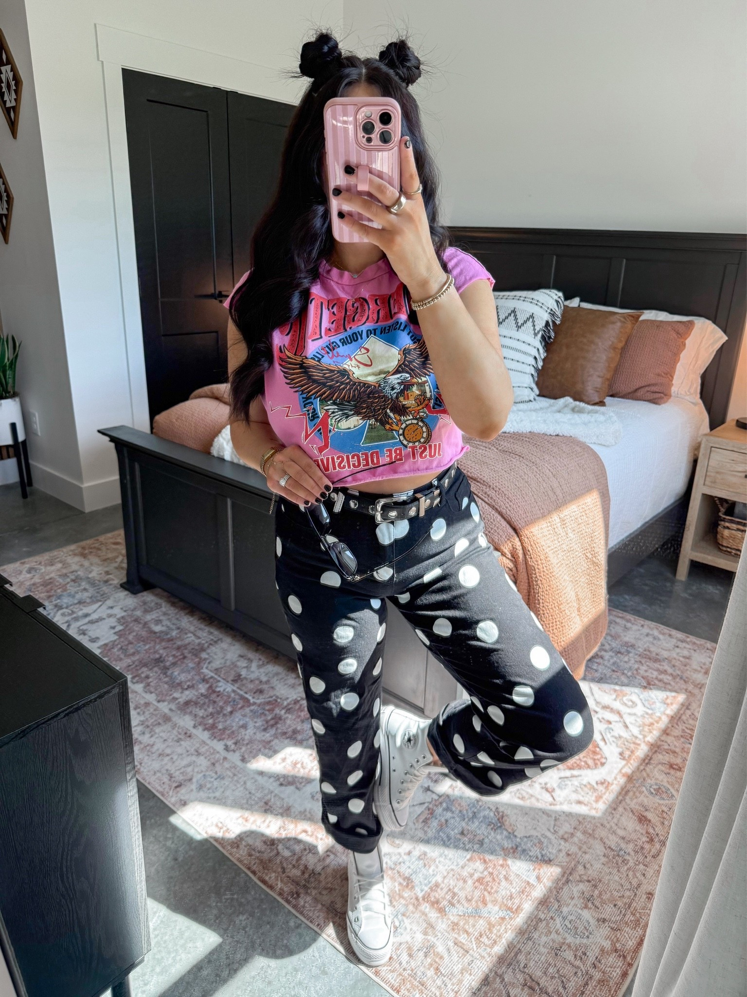 Graphic Tee — small
Polka Dot Jeans — 27
Belt — 27-31

cool mom ootd | easy outfit ideas | edgy outfit ideas | edgy outfits for women | alt mom outfit inspo

#LTKootd