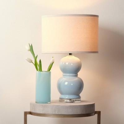 Splendor Home Bubble Ceramic Table Lamp with Drum Shade Blue : Artisan Glass, Acrylic Base, Linen Shade | Target