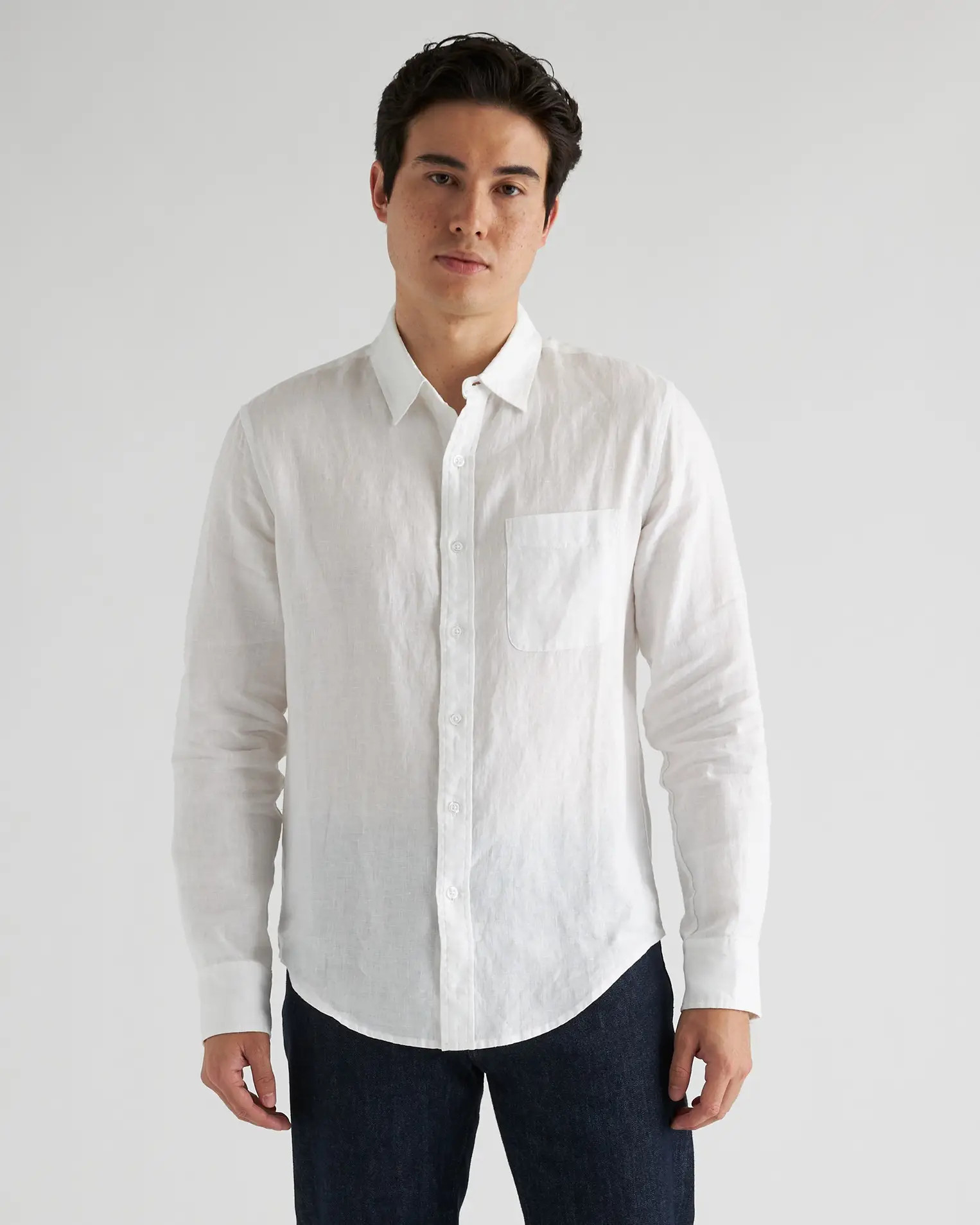100% European Linen Relaxed Long Sleeve Pocket Shirt in White | Quince
