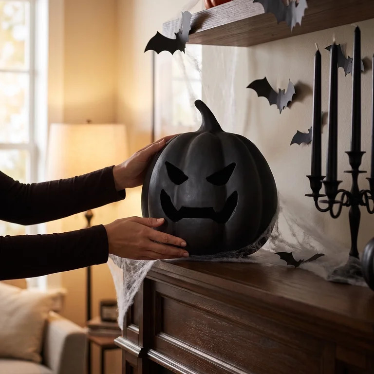 Paper Mache Jack-o'-Lantern Decoration, Black, 8.25", Halloween by Way To Celebrate | Walmart (US)