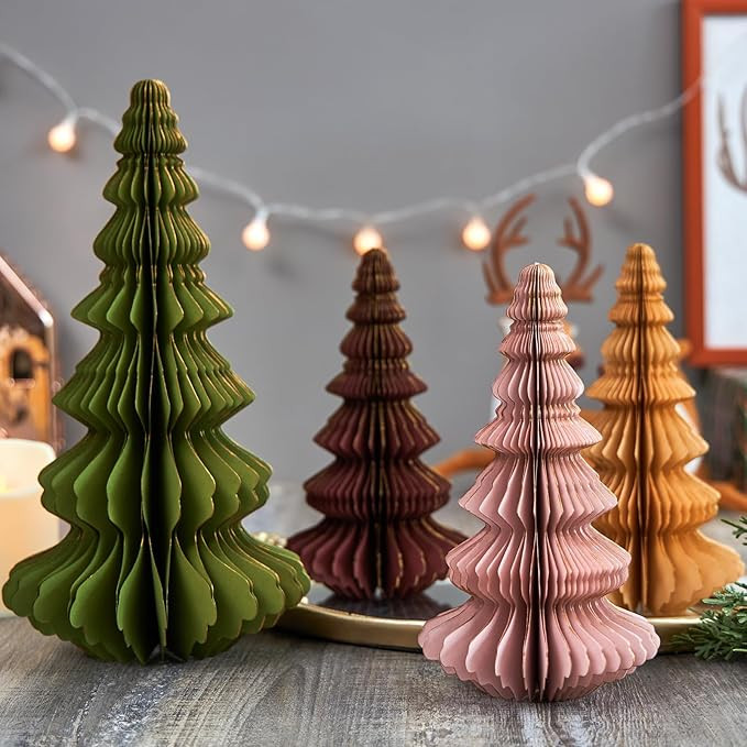 EASY JOY 4 Pcs Christmas Tree Honeycomb Centerpiece Paper Honeycomb 3D Xmas Trees Table Centerpie... | Amazon (US)