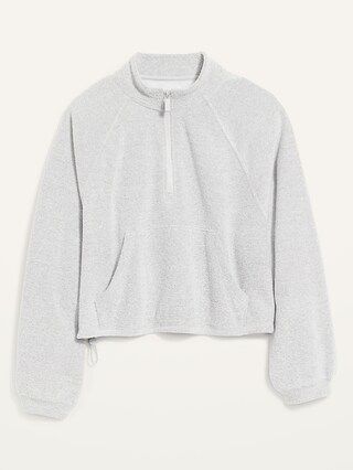 Long-Sleeve Half-Zip Oversized Textured Sweatshirt for Women | Old Navy (CA)