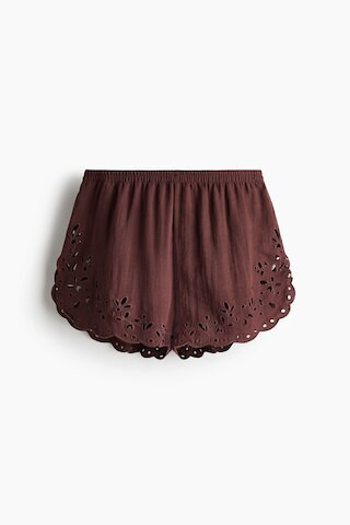 H & M - Shorts with Eyelet Embroidery - Brown | H&M (US + CA)