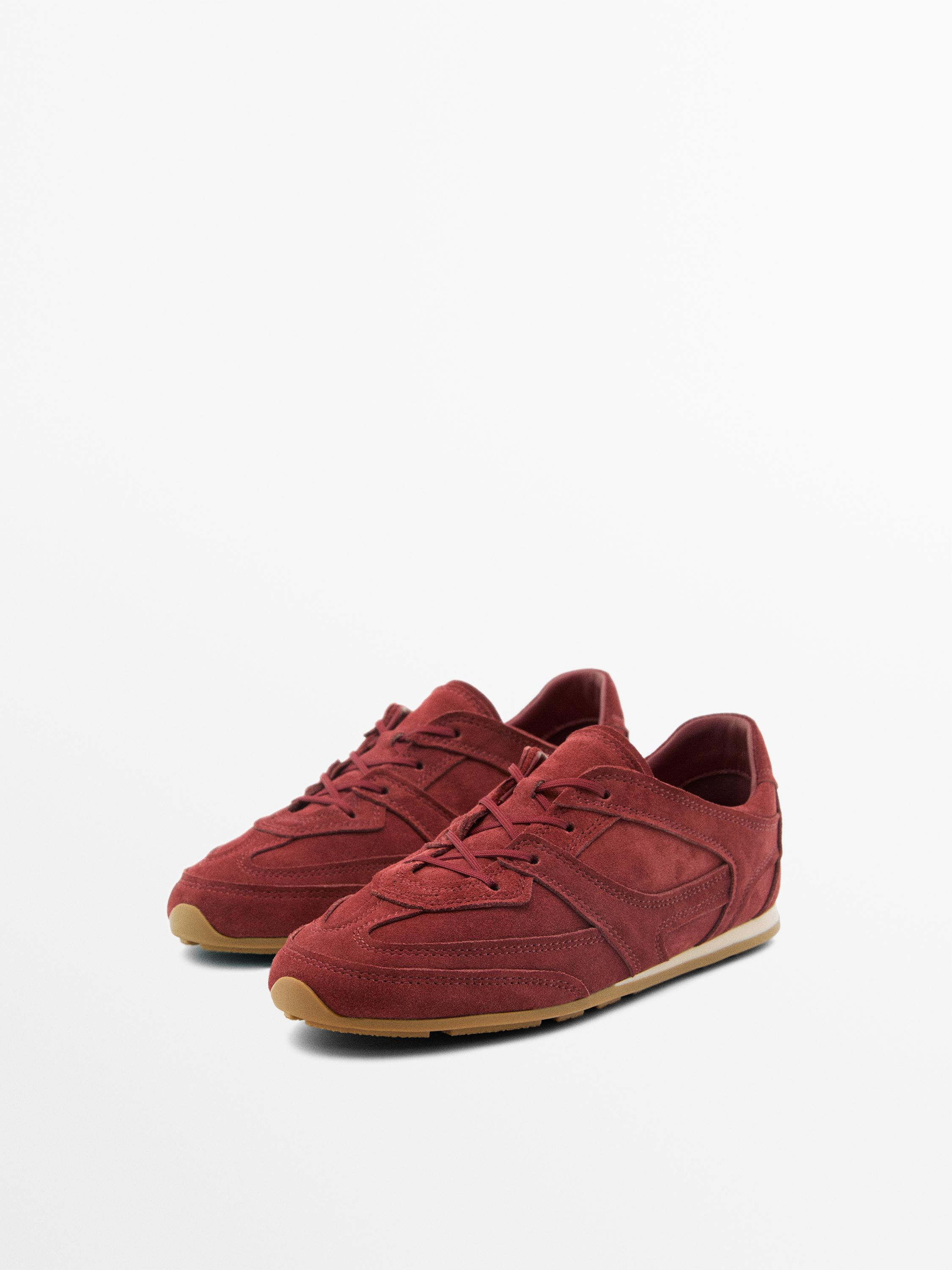 Split leather trainers with piece details | Massimo Dutti UK