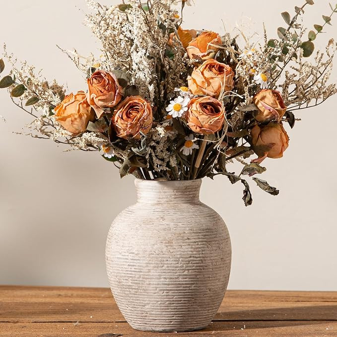 Ceramic Flower Vase Home Decor - Small Farmhouse Table Vases Rustic Vintage Living Room Kitchen B... | Amazon (US)