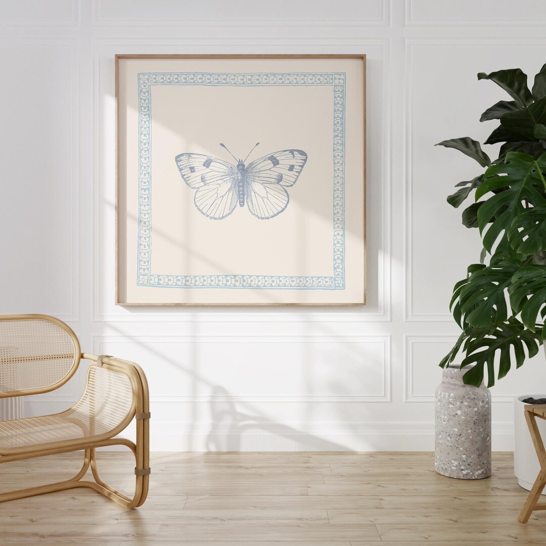 Baby Blue Minimalist Butterfly Print, Digital Downloadable Wall Art, Trendy Decor, Illustration, ... | Etsy (US)