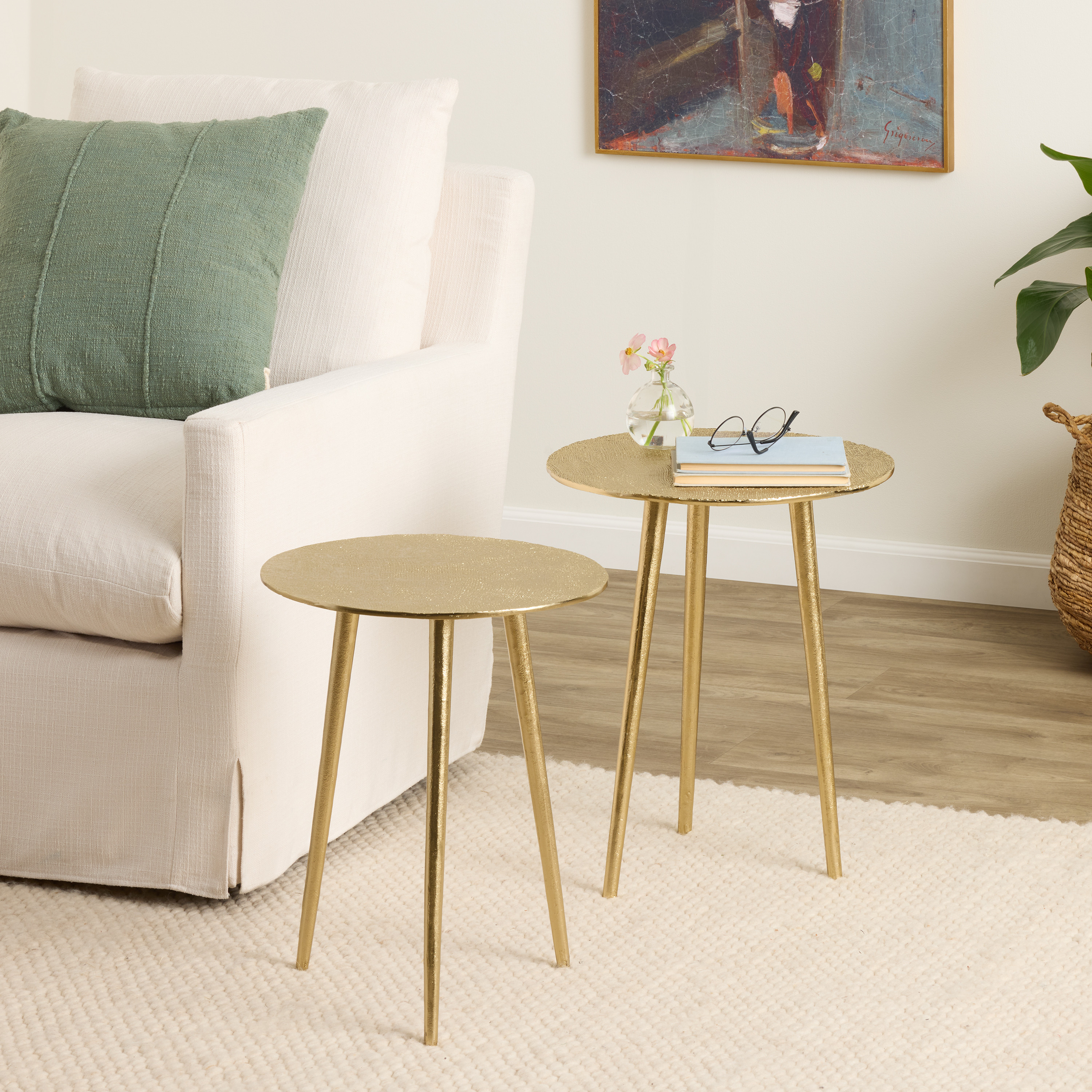 Roma Round Gold Cast Aluminum Textured Table Collection | World Market