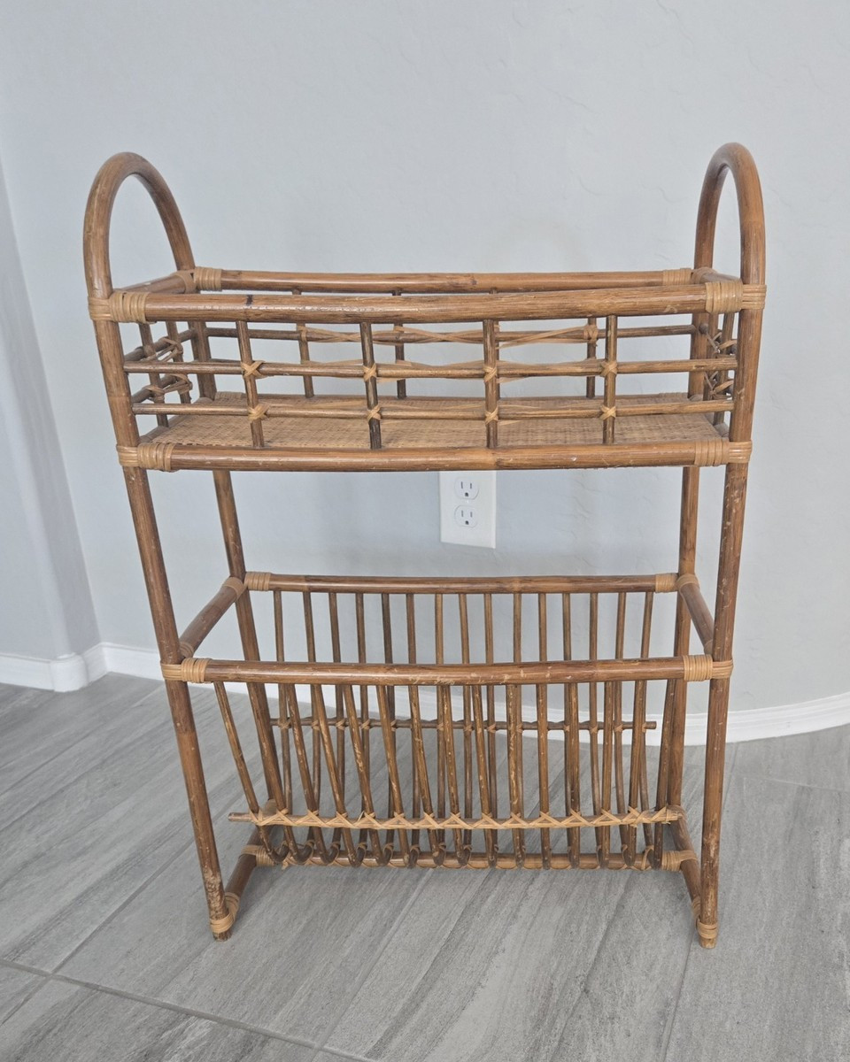 Vintage 70s Bamboo Rattan Wicker Boho Chic Side Table Plant Stand Magazine Rack | eBay | eBay US
