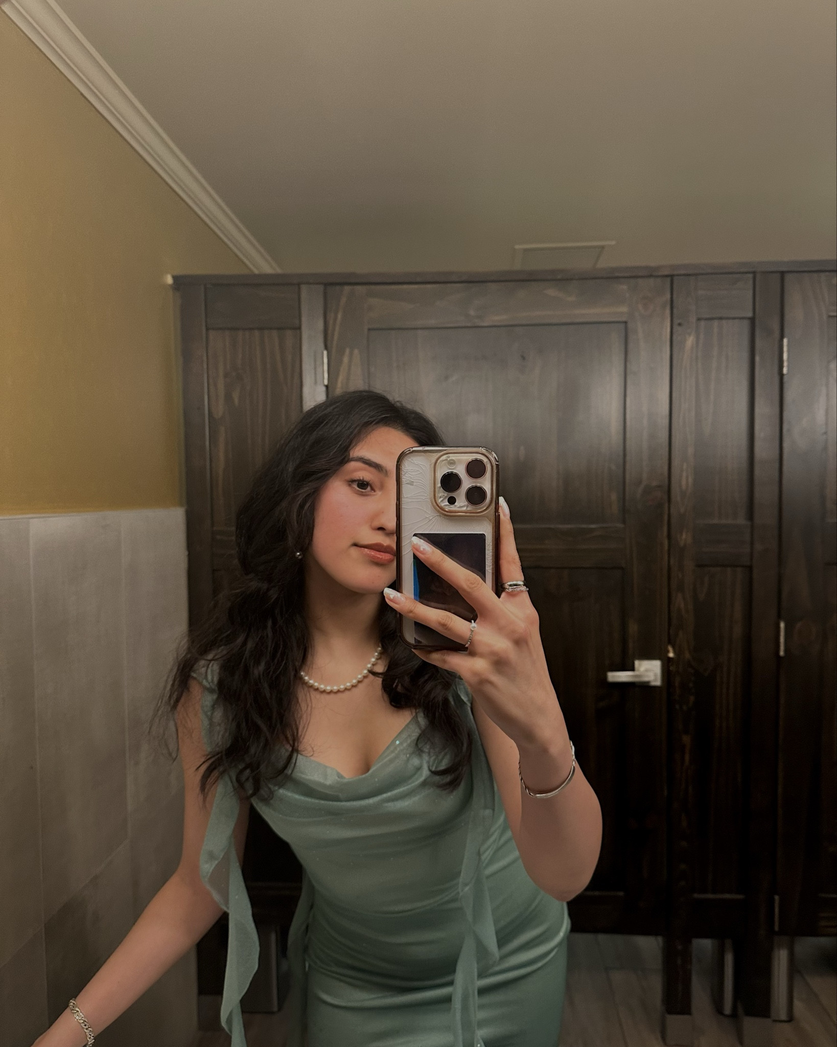 COWL NECK SOLID GLITTER RUFFLE HEM MAXI DRESS paired with white freshwater pearl necklace and dangly silver pearl earrings for a cute date night out or wedding guest outfitt

#LTKPetite #LTKootd #LTKWedding