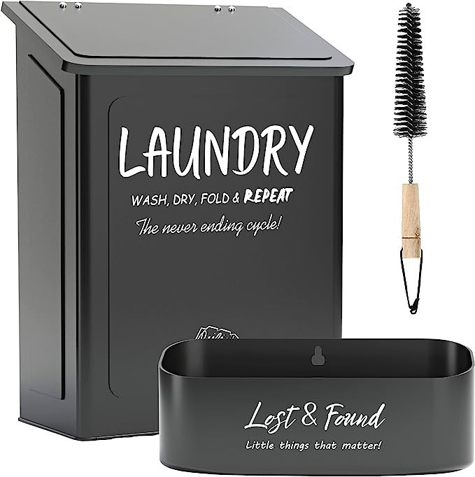 QUILIVIK Metal Magnetic Lint Bin with Lid for Laundry Room Decor with Small Lint Holder Bin and L... | Amazon (US)