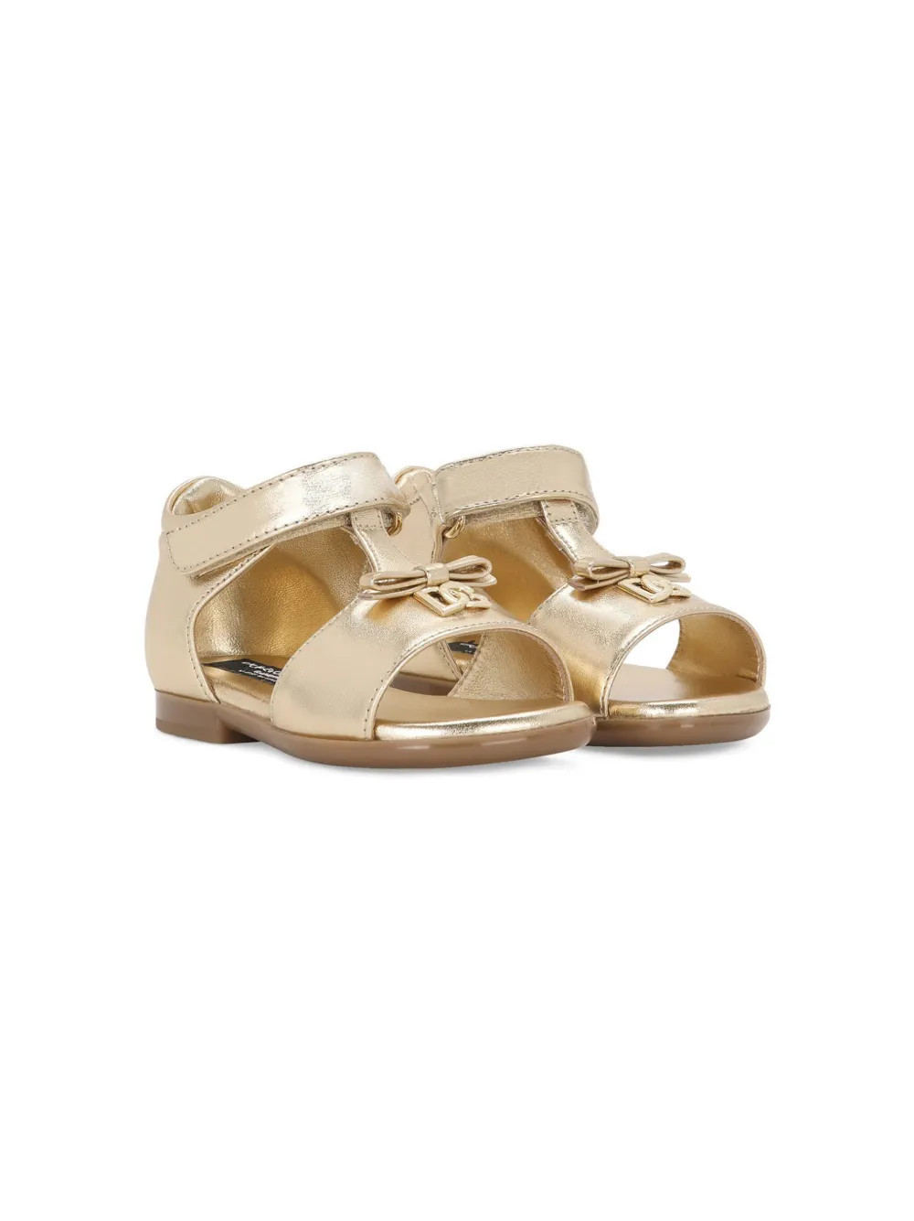 Dolce & Gabbana Kids logo-plaque leather sandals - Gold | Farfetch Global