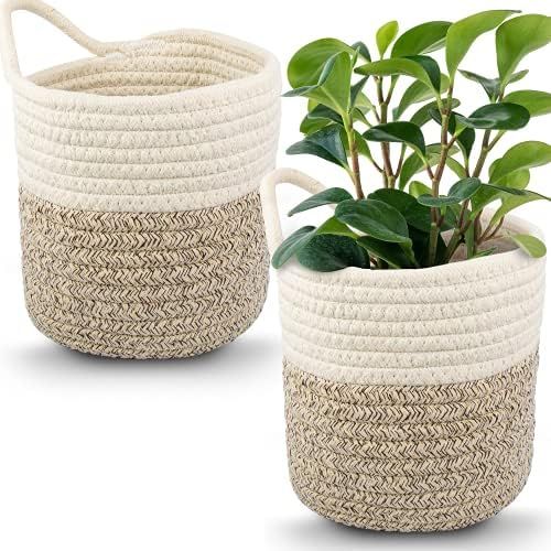 Hanging Woven Wall Basket - Small Hanging Basket for Farmhouse Wall Decor, Cotton Rope Baskets, Hang | Amazon (US)