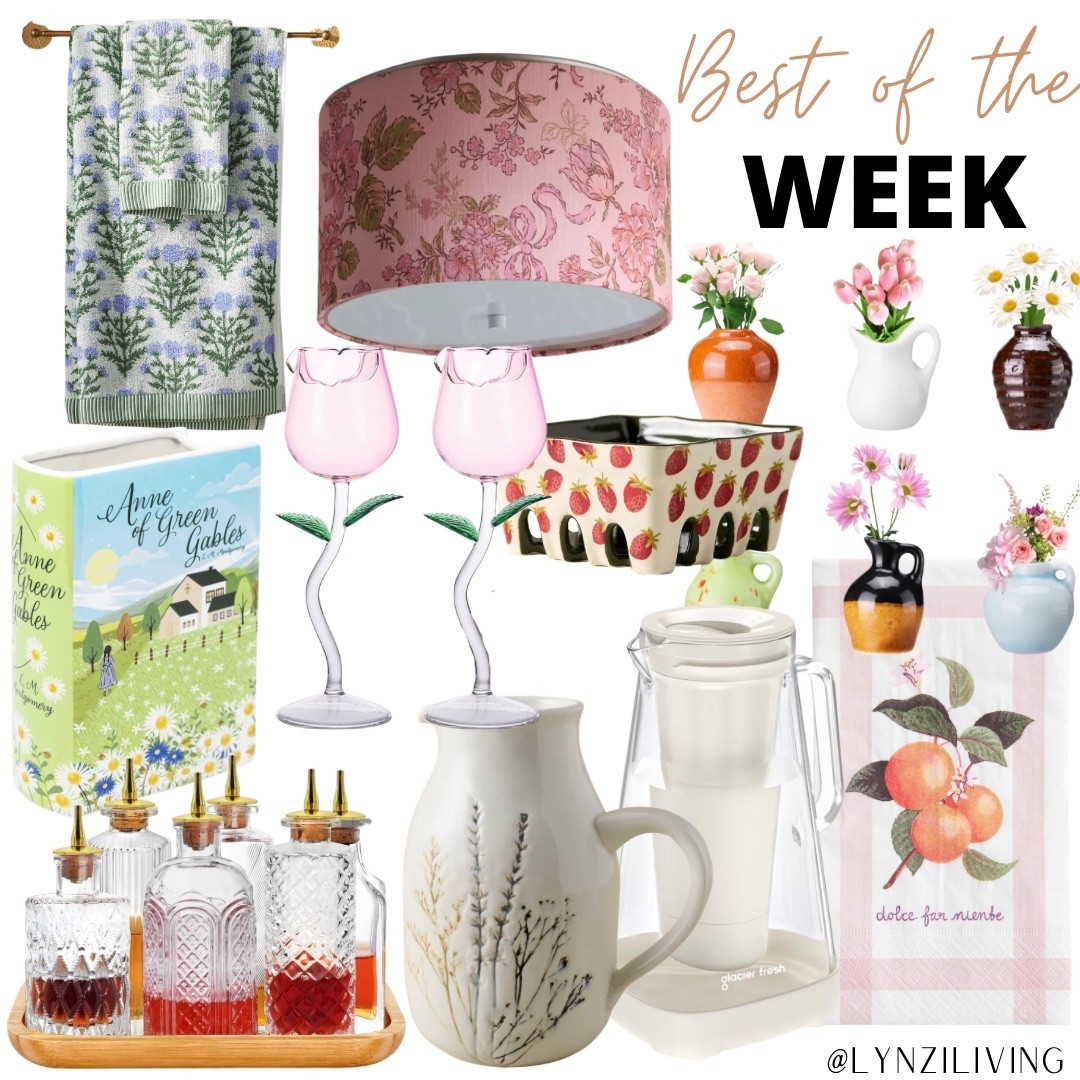 Best of the Week - the most collected items of last week

Spring decor 2025, spring home decor 2025, floral home decor, floral bath towels, blue floral towels, book vase, Anne of green Gables, spring vase, bitters bottles, Amazon finds, tulip wine glasses, pink ceiling light, flush mount light, botanical pitcher, spring pitcher, water pitcher, filtered water pitcher, strawberry berry basket, spring berry basket, vase fridge magnets, vase magnets, spring tea towel, peach tea towel

#LTKFindsUnder100 #LTKHome #LTKSeasonal
