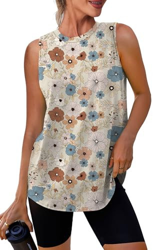 Womens Summer Tops Workout Tank Tops for Women Running Loose Fit Yoga Tops Active Floral Shirts M | Amazon (US)