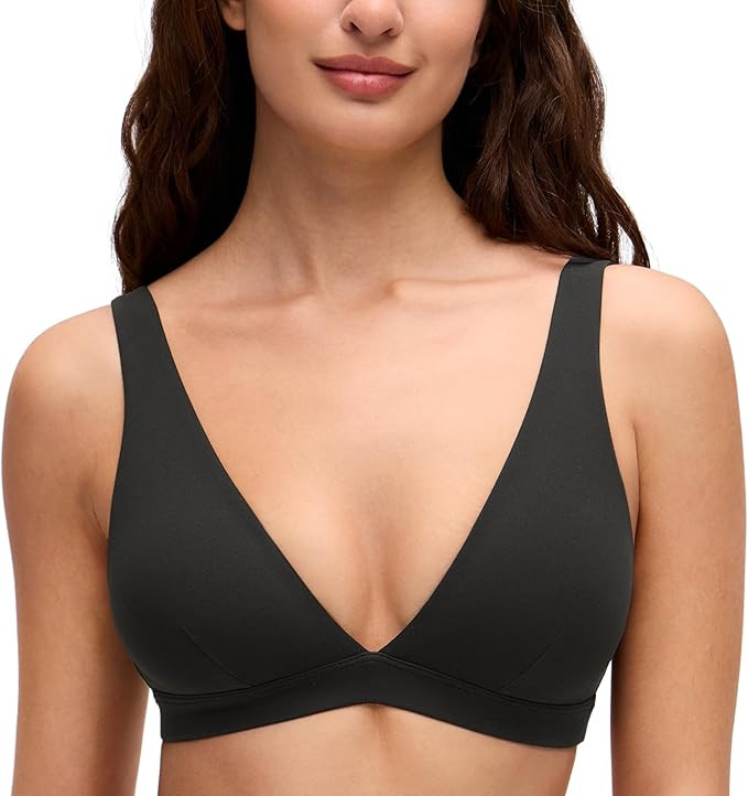 CRZ YOGA Butterluxe Soft Double Lined Deep V Neck Sports Bras for Women - Open Back Yoga Crop Top... | Amazon (US)