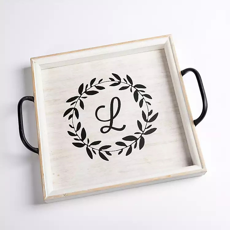 Monogram L White Wood Tray with Handles | Kirkland's Home