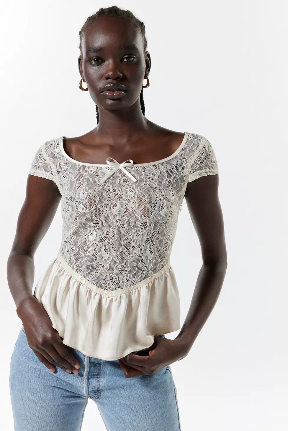Motel Sarayi Semi-Sheer Lace Top | Urban Outfitters (US and RoW)
