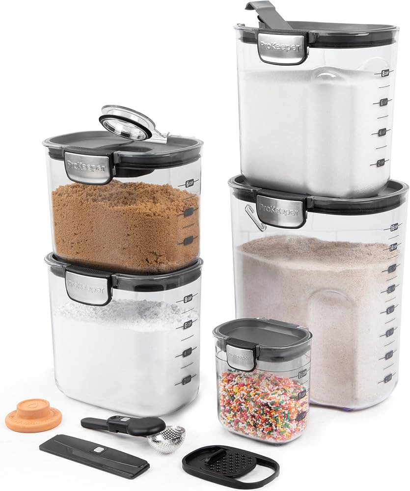 ProKeeper+ 9 Piece Clear Plastic Airtight Food Flour and Sugar Baker's Kitchen Storage Organizati... | Amazon (US)