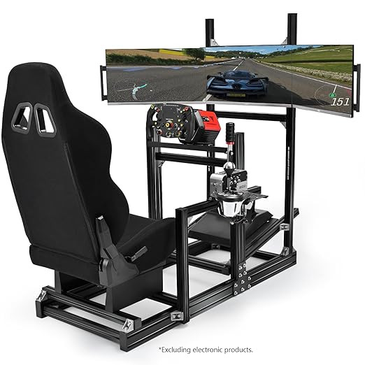 Anman Aluminum Profile Racing Simulator Cockpit with Triple Monitor Mount Black Seat,for Logitech... | Amazon (US)