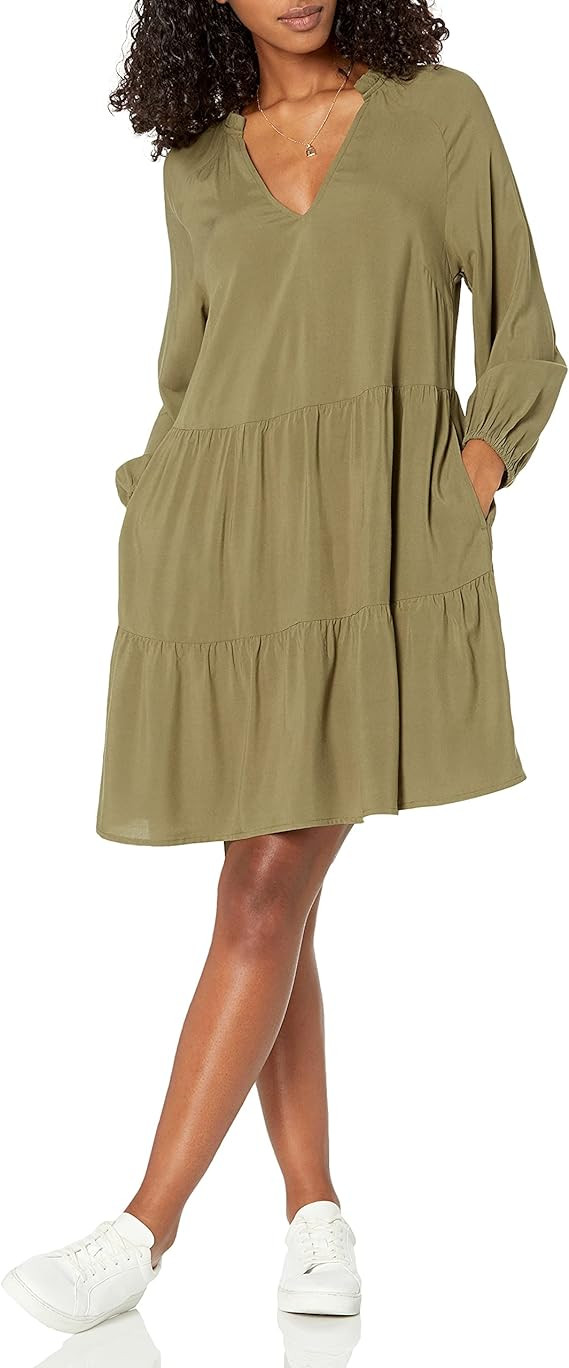 The Drop Women's @Caralynmirand Ruffle-Neck Tiered Mini Dress | Amazon (US)