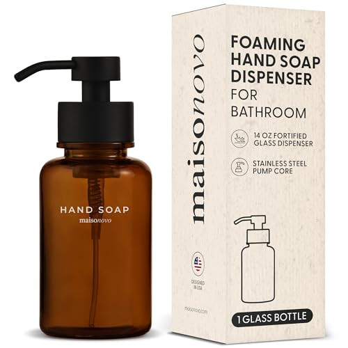 MaisoNovo Glass Foaming Hand Soap Dispenser 14 Oz | Amber Foaming Soap Dispenser Black Pump x 1 w/Labels | Amazon (US)