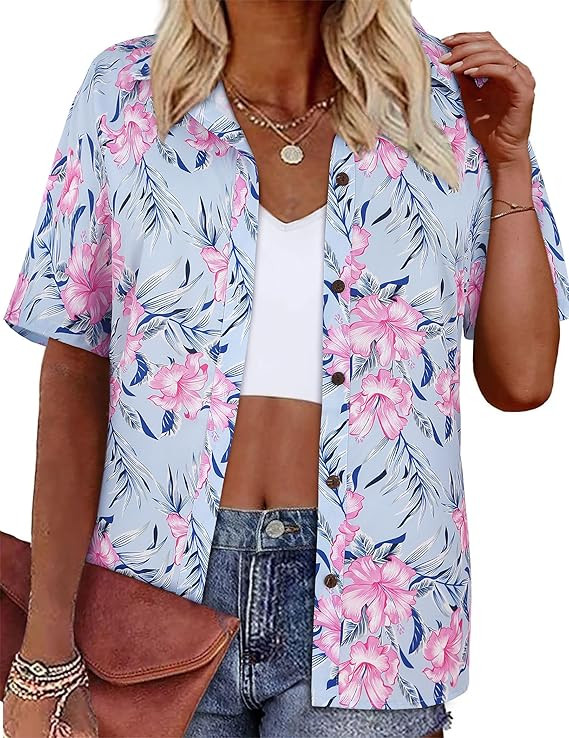 LILYCHIC Women's Hawaiian Shirts Coconut Button Summer Soft Button Down Shirts Short Sleeve | Amazon (US)