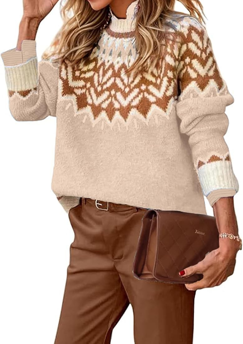 EARKOHA Women's Casual Mock Neck Ribbed Sweater Pullover 2025 Fall Long Sleeve Print Fair Isle Sw... | Amazon (US)