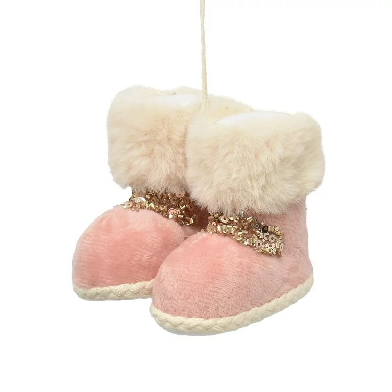 Holiday Time Blushful Season Pink Rose Fluffy Winter Boots Decorative Accents Ornament | Walmart (US)