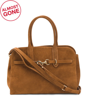 Made In Italy Suede Belt Front Buckle Satchel | TJ Maxx