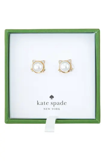Kate Spade New York faux pearl cat stud earrings in Cream /Gold at Nordstrom Rack | Nordstrom Rack