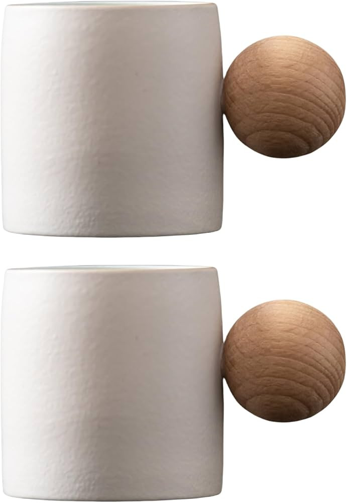 2-Oz Ceramic Espresso Cups with Wood Handle, 2/4-Piece Set for Coffee, Tea, Latte - Dishwasher Sa... | Amazon (US)